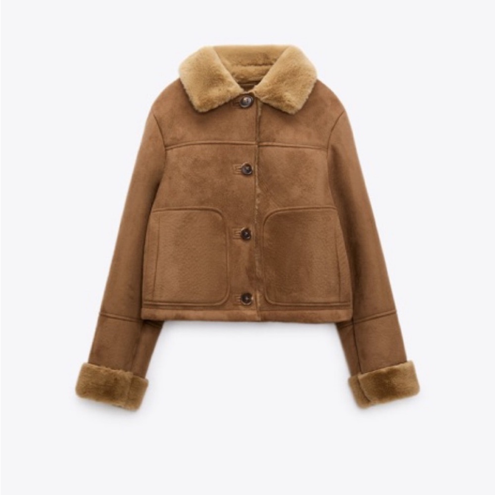 Zara brown suede Faux Fur Jacket